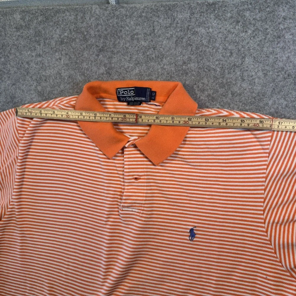 Polo Ralph Lauren Striped Polo Shirt Large Orange White 100% Cotton Short Sleeve
